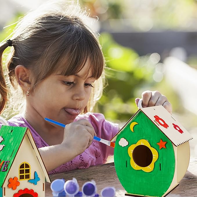3 Pack Bird Houses for Outside, DIY Bird House Wind Chime Kit, Bird House Kits for Children to Build, Wooden Bird Houses to Paint, Wooden Craft Kits for Kids Girls Boys Toddlers