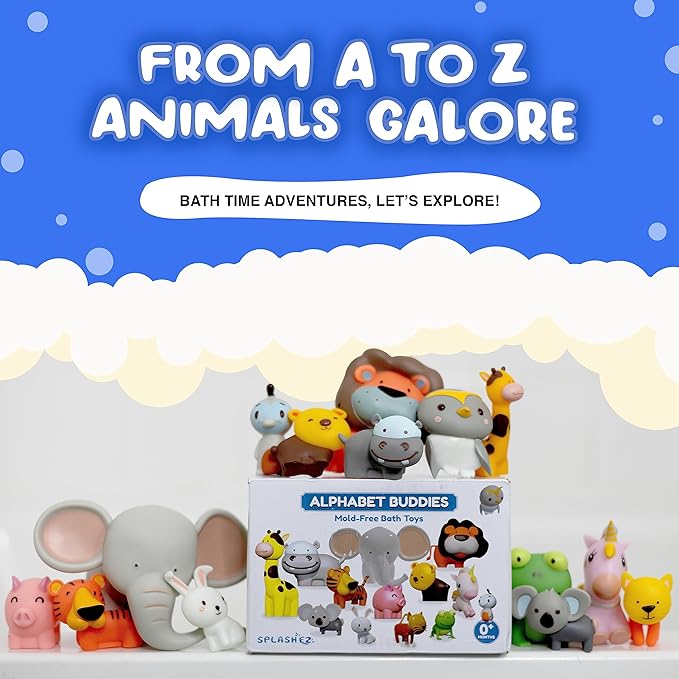 SplashEZ Bath Toys for Kids Ages 4-8, Kids Bath Toys for Boys, Mold Free Animals XL Bathtub Water Set for Children, Soft Durable, No Mold for Water Tub & Pool, Ages 0-1-3-4-5-6-8