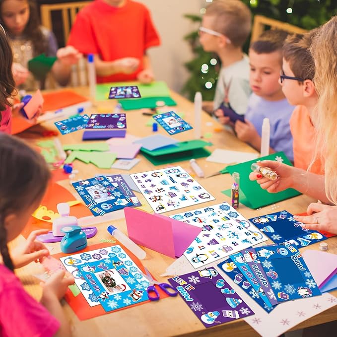 30 Packs Winter Craft Kits for Kids, Holiday DIY Picture Frame Craft Snowflake Penguin Polar Bear Art Party Favor Home Classroom Game Activities