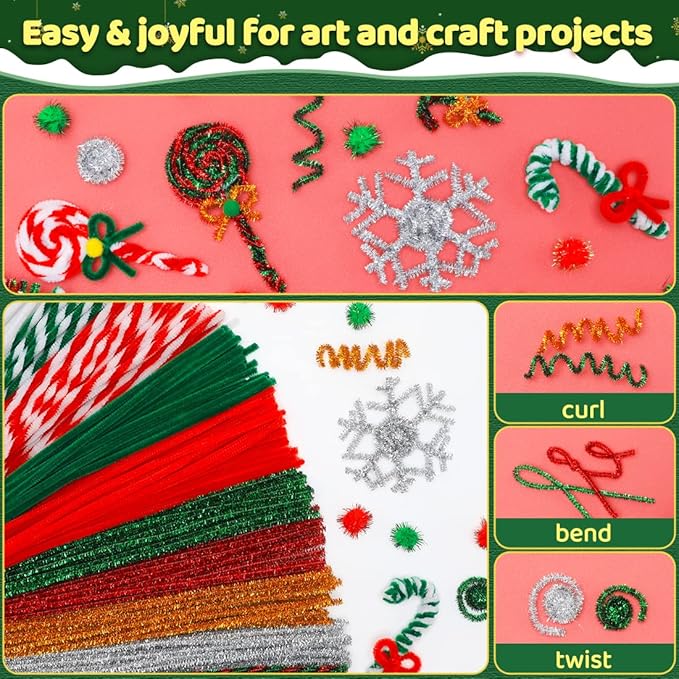 180 pcs Christmas Pipe Cleaners, Pipe Cleaners Craft, Arts and Crafts, Crafts, Craft Supplies, Art Supplies (Christmas Mixed)…