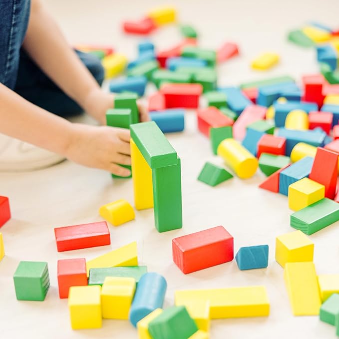Melissa & Doug Wooden Building Block Set - 200 Blocks in 4 Colors & 9 Shapes
