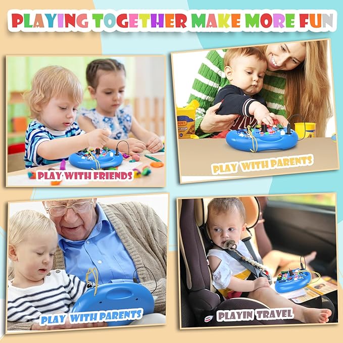 Busy Board with LED Light, Montessori Busy Board for 1+ Year Old, Sensory Toys with Sound and Switches, Fidget Board for Kids Electronic Early Development Toys Boys Birthday (Blue)