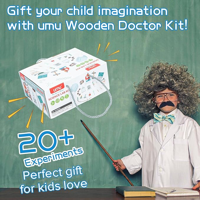umu Kids Science Experiment Kit,Doctor Dress Up for Kids Ages 3-5 Scientist Costume Dress Up and Role Play Toys Gift for Boys Girls Kids Age 5-8 Christmas Birthday Party Pretend Glasses Toddler Scrubs