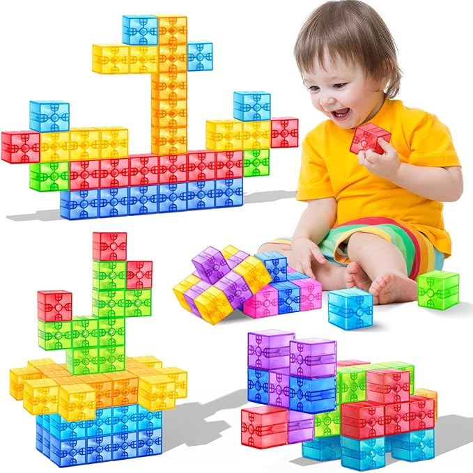 Magnetic Blocks - 32pcs Translucent Magnetic Building Blocks for Toddlers 1-3, STEM Rainbow Magnetic Cubes for Kids Ages 2-4, Magnet Toys for Kids 3-5, Christmas Birthday Gifts for Girls & Boys