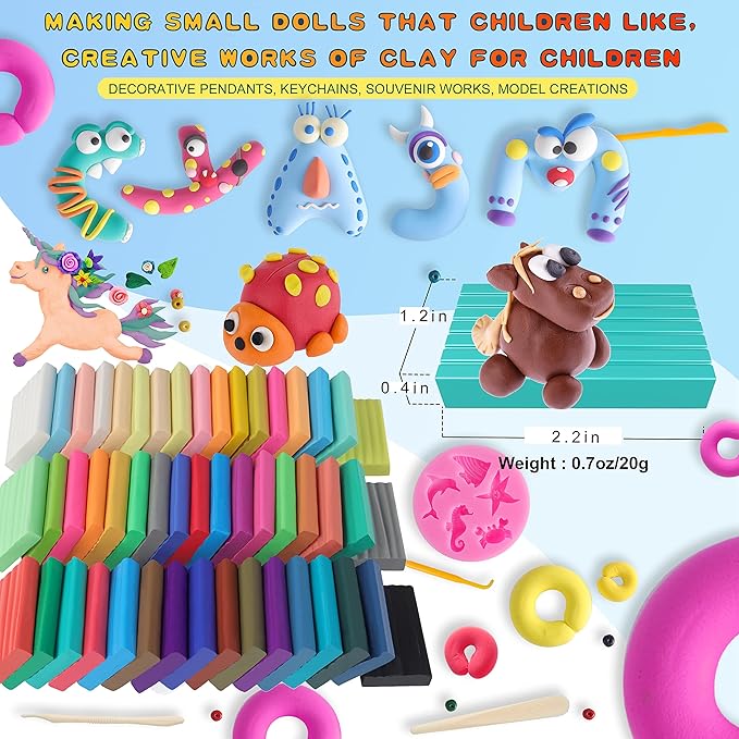 Polymer Clay Sets,50 Colors Modeling Clay for Kids,Oven Bake Clay DIY Mold Clay with Sculpting Tools and Accessories,for Kids Adult and Artist Friendly Holiday Gifts