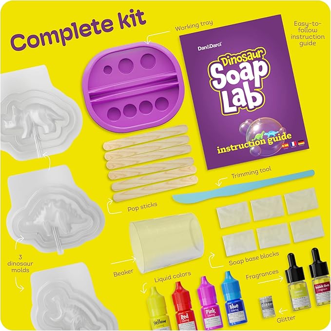 Dan&Darci Dino Soap Making Kit for Kids, Dinosaur Science Toys Kits, Easter Gifts for Kid All Ages, DIY Activities Craft - Art Crafts Gift Set for Boys and Girls Age 3 4 5 6 7 8 12 Year Old Boy