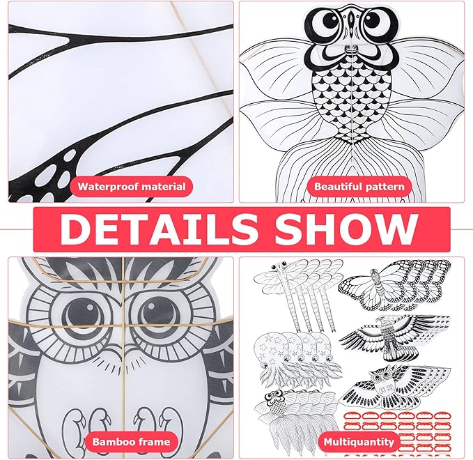 24 Pack DIY Kite for Kids Blank Painting Kite Making Kit Bulk Decorating Coloring Kite Party Pack Easy Flying Kite with Handle and String for Outdoor Activities