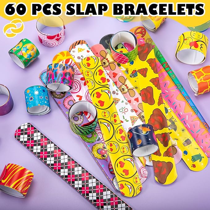 Slap Bracelets for Kids,60 Pcs Christmas Slap Bracelets,Kids Slap Bracelets Bulk,Slap Wristbands for Kids Party Favors Christmas Stocking Stuffers Birthday Gifts (60 Designs)