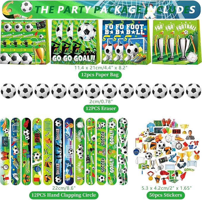Soccer Party Favors, Soccer Birthday Decorations, Soccer Party Favor Bags Keychain Mini Notepad Stickers Bracelets for Soccer Sport Party Decorations Supplies Kids Boys Girls