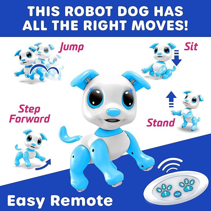 Robo Pets Robot Dog Toy for Girls and Boys - Remote Control Toy Puppy with LEDs, Sound FX, Interactive Hand Motion Gestures, STEM Toys Programmable Treats, Dancing and Walking RC Robot for Kids (Blue)