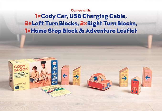 Cody Block Starter Set, Educational Wooden Building Blocks Coding and Car STEM Toys for Preschool Kids Ages 4+