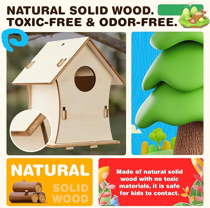 BELLOCHIDDO Bird House Kits for Kids Ages 4-8 - DIY Birdhouse Kit for Kids to Build and Paint,Wooden Arts and Crafts for Kids Girls Boys Toddlers Ages 8-12 4-6 6-8,Art&Craft for Kids Ages 8-12(2 Pack)