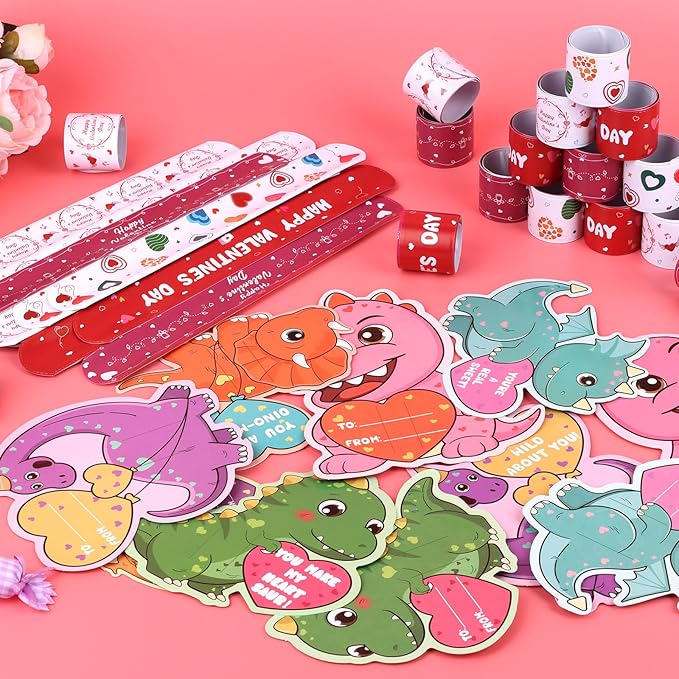 Hooqict Slap Bracelets Valentines Day Cards for Kids School Classroom 36 Pcs Dinosaur Valentines Cards Set Valentines Party Favors Exchange Gifts for Students