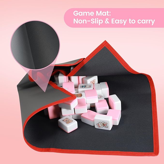 Seaside Escape Game Blocks, Mahjong Game Set with 49 Tiles 35mm, Mahjong Tile Game(Pink)
