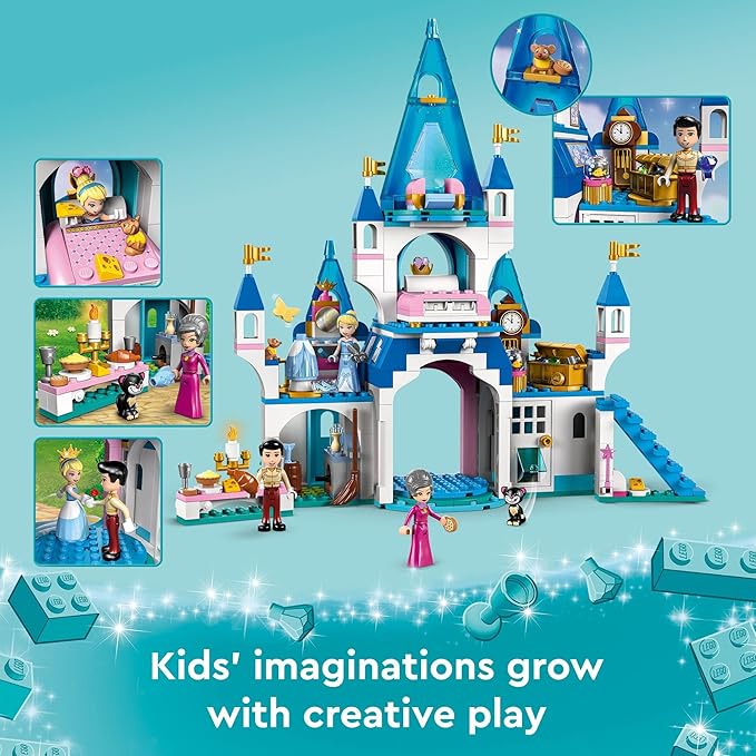 LEGO Disney Princess Cinderella and Prince Charming's Castle 43206 Doll House, Buildable Toy with 3 Mini Dolls, Plus Gus Gus and Lucifer Figures