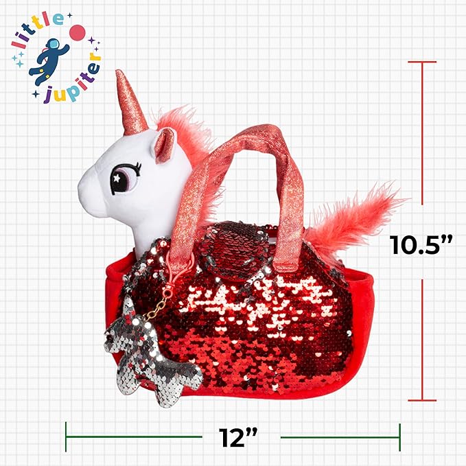 Little Jupiter Plush Pet Set w/Purse - Unicorn Stuffed Animals - Unicorn Stuffed Animals for Girls - Unicorn Plush - Stuffed Unicorns - Unicorn - Unicorn Gift for Age 4-7 yrs (White Red Unicorn)