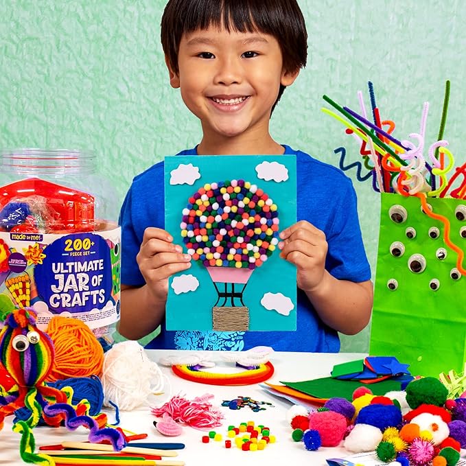 Made By Me! Ultimate Jar of Crafts, 200+ Piece Rainbow Craft Supply Bundle, Craft Supplies Starter Kit, Great Arts & Crafts Kit for Travel and On-The-Go, Perfect for Kids and Adults Ages 6+