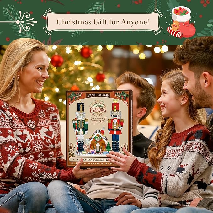 Nutcracker Christmas Decor Building Toys, Gingerbread House with Light, 2025 Xmas Gifts Ideas for Adults, Kids Girls Boys Ages 8-12, Compatible for Lego Christmas Village Decorations for Home