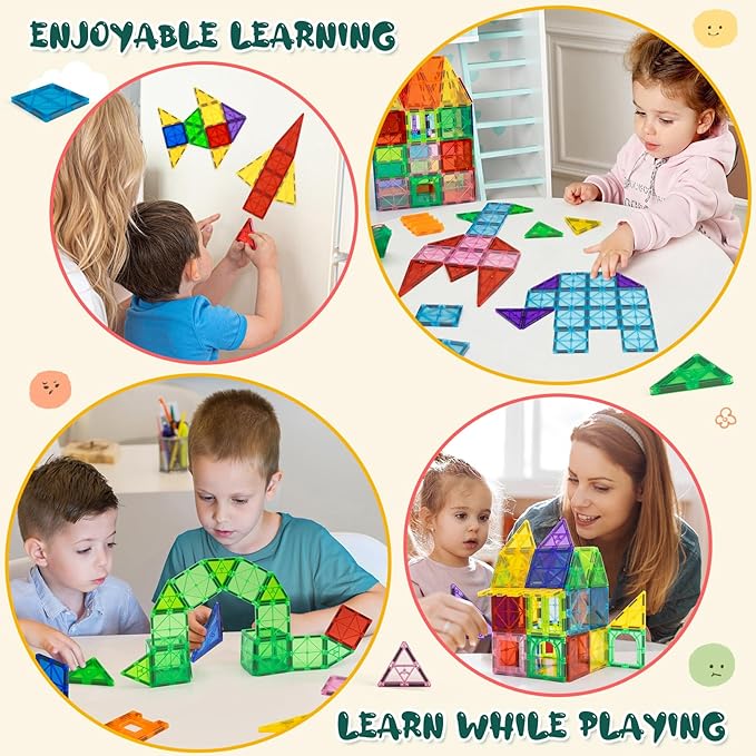 EchoPlan 130 PCS Magnetic Tiles,Magnetic Building Blocks with 2 Cars,Magnet Tiles 3D Clear Construction STEM Preschool Sensory Educational Toys Set for Kids Toddlers Boys 3 4 5 6 7 8 9+ Year Old