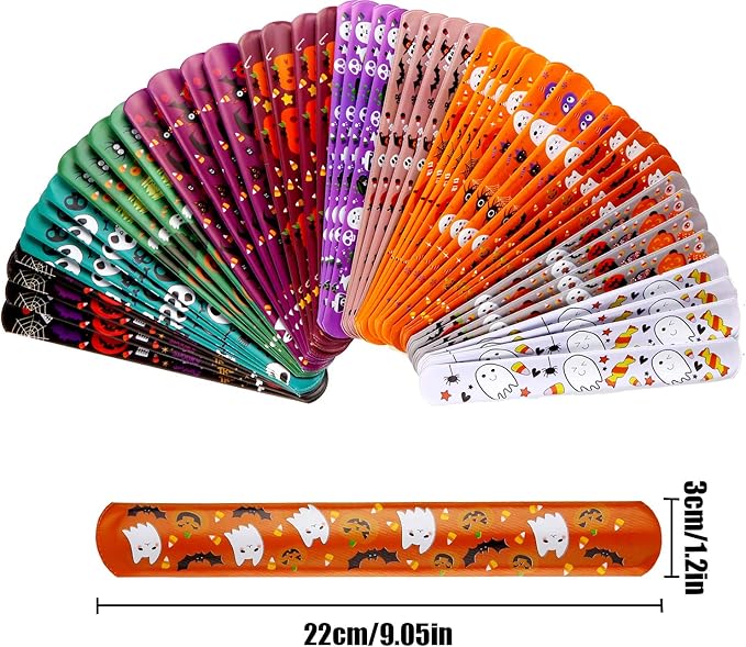VEYLIN 48 Pieces Halloween Slap Bracelets for Kids, 12 Styles Snap Bracelets Bulk Halloween Giveways for Kids Slap Bracelets Party Favors