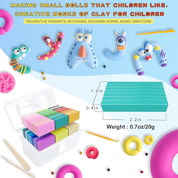 Polymer Clay 60 Colors, Modeling Clay for Kids Oven Baked Model Clay Non-Sticky with Sculpting Tools DIY Starter Kits,and Accessories,Great Clay