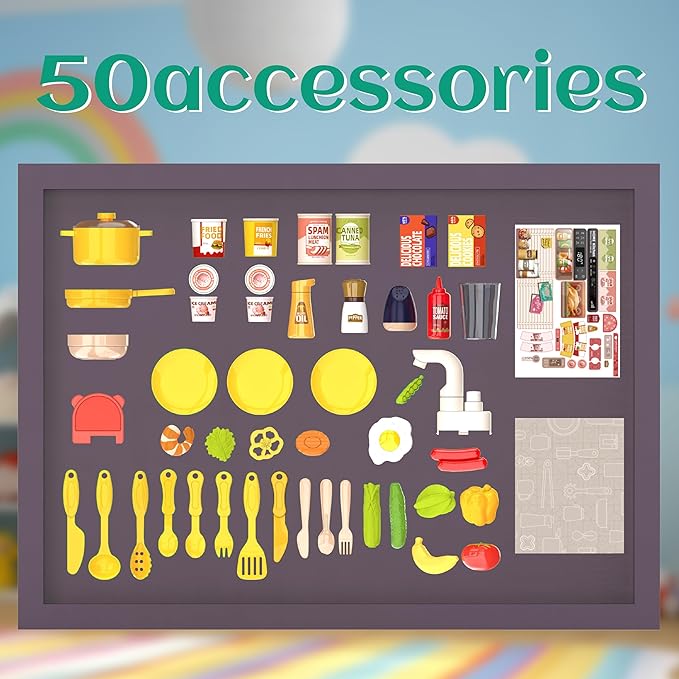 Kids Kitchen Play Set,Interactive Kids Kitchen Play Set with 50Pcs of Pretend Kitchen Toys,Realistic Sound Effects,and Simulated Functionality - Suitable for Toddlers Aged 2-12 Years (Green)