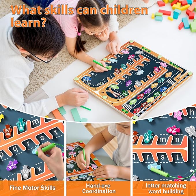 Magnetic Alphabet Letter Maze, Montessori Toys for 3+ Year Old, Wooden Puzzle Activity Board, Learning Educational Fine Motor Travel Toy for Toddlers Kids Boys Girls Preschooler 3 4 5 Year Old Toy