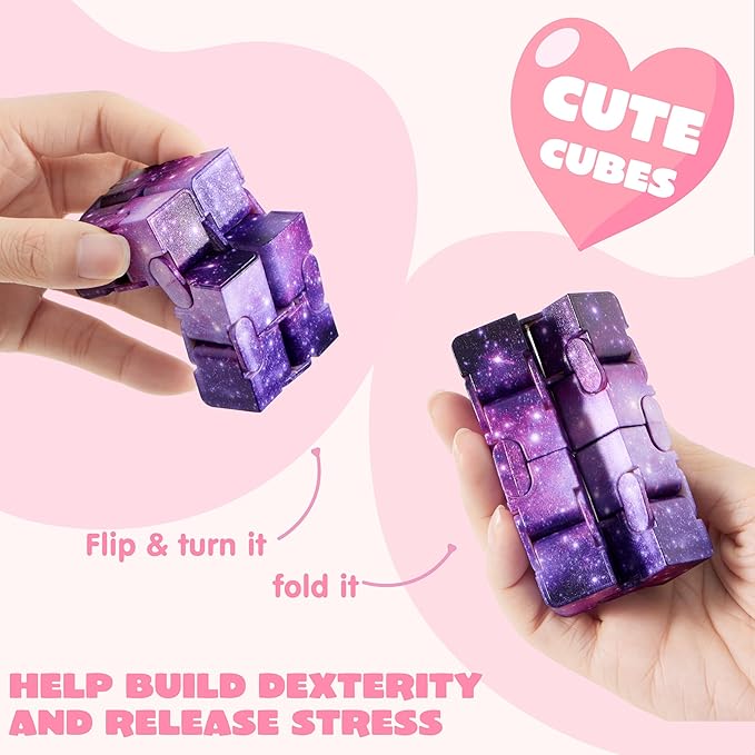 JOYIN 28 Packs Valentine’s Day Gift Cards with Infinity Magic Toys, Cosmic Hand-Held Flip, Stress Relief Fidget Toys for Kids Valentine's Party Favors, Classroom Exchange and Goodie Bag Stuffers
