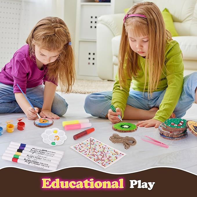 Wood Painting Art Kits for Kids - Arts and Crafts for Kids Ages 6-9 8-12, Gifts for Girls Boys Art Supplies, Glow in The Dark Wooden Painting Set, Birthday Party Activities