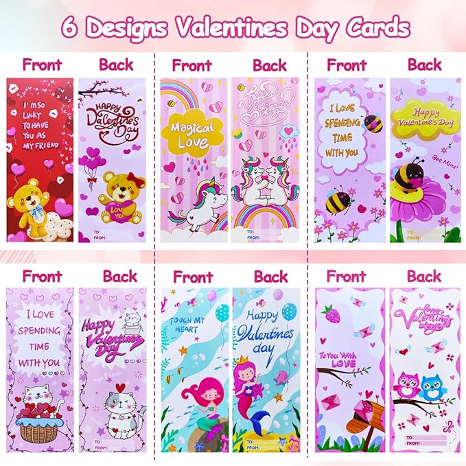 JUNQIU 24 Pack Valentines Day Cards For Kids School, Watercolor Coloring Book Set, Valentines Day Gifts For Kids Classroom Exchange, Paint Party Favors Valentines Crafts