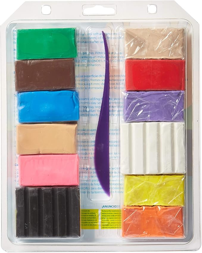Sculpey Bake Shop Polymer Oven Bake Clay, 12 unique color set for kids, one clay modeling tool to add details to projects, made for creating holiday, DIY projects, jewelry and school projects.