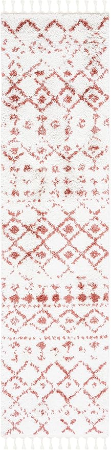 SAFAVIEH Berber Fringe Shag Collection Runner Rug - 2'2" x 8', Ivory & Rust, Moroccan Design, Non-Shedding & Easy Care, 1.2-inch Thick Ideal for High Traffic Areas in Living Room, Bedroom (BFG516P)