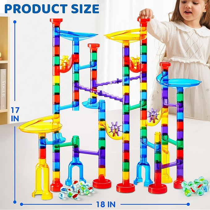 JOYIN 150Pcs Glowing Marble Run- Construction Building Blocks Toys with 5 Glow in The Dark Glass Marbles, STEM Educational Building Block Toy