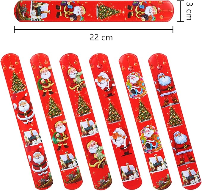 Ruisita 60 Pieces Christmas Slap Bracelets Slap Bands Bracelets Toys Santa Claus Slap Wristband for Christmas Party Favors
