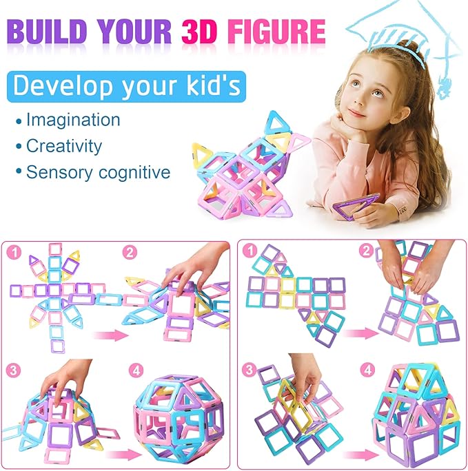 Tolnetr Magnetic Tiles Toys for 3 4 5 6 7 8+ Year Old Boys Girls Upgrade Macaron Castle Blocks Building Set for Toddlers STEM Creativity/Educational Toys for Kids Age 3-6 Christmas Birthday Gifts