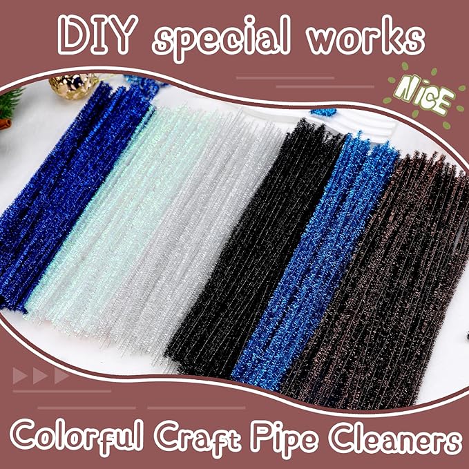 Hssugi Pipe Cleaners, 100PCS Christmas Pipe Cleaners Craft Supplies, Glitter Brown Pipe Cleaners Bulk Fuzzy Sticks for DIY Art and Craft Projects Home Decoration
