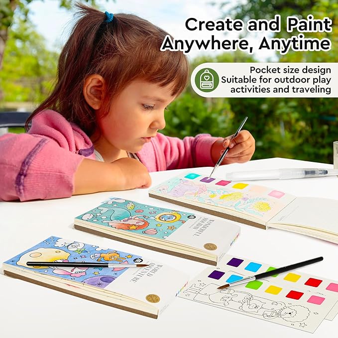 Watercolor Coloring Books for Kids Ages 4-6,8-12,Travel Pocket Water Color Paint Set for Toddlers Party Birthday Thank You Exchange Gift Art and Craft for Boys Girls Ages 3 4 5 6 7 8