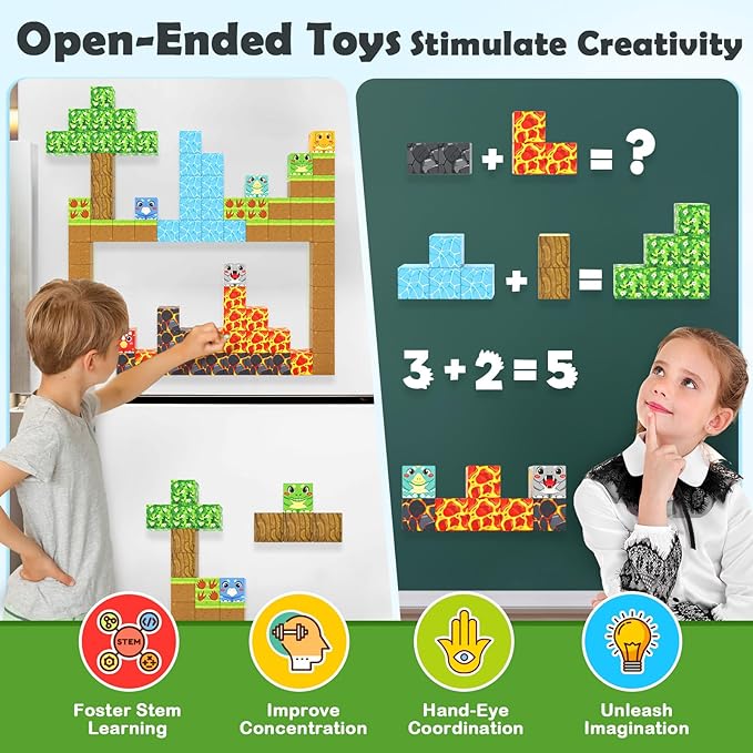 Magnetic Blocks Dinosaur Toys, Build Mine Magnet World Dinosaurs Set, Magnetic Tiles Building Toys for Boys & Girls Kids Ages 3-5 5-7, STEM Montessori Sensory Toys for Toddlers Gifts for 3+ Years Old