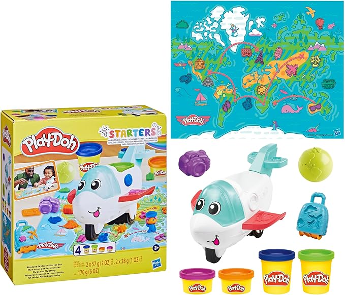 Play-Doh Airplane Explorer Starter Set, Preschool Toys for 3 Year Old Girls & Boys & Up with Jet, World Map Playmat, 3 Accessories, & 4 Modeling Compound Colors