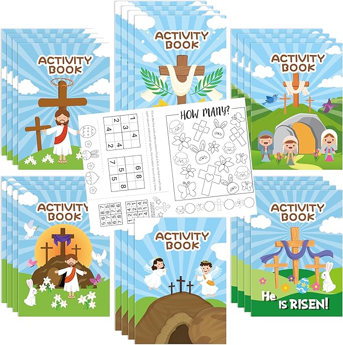 ANGOLIO Easter Activity Coloring Books - 24P Easter He is Risen Coloring Book Party Favor for Kids Easter Holiday Activity Book Religious Jesus Diy Coloring Book for Kids Sunday School Classroom Gifts