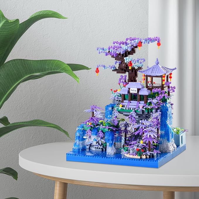 Cherry Blossom Tree House Micro Building Blocks Set,Peach Blossom Pond Flowers Bricks Architecture Kit with LED Light Gifts for Adults and Kids(2500+Pieces)