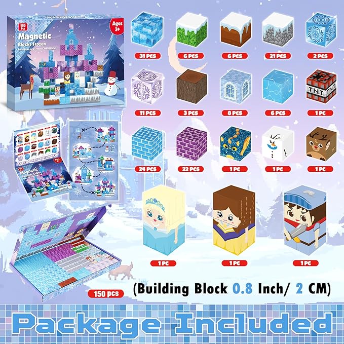 Magnetic Blocks - 150PCS Magnetic Blocks Build Frozen Castle - Magnetic Toys for Montessori Toddler Christmas Birthday Gifts - STEM Sensory Toys for 3 4 5 6 7 8 9 10 Year Old Girls