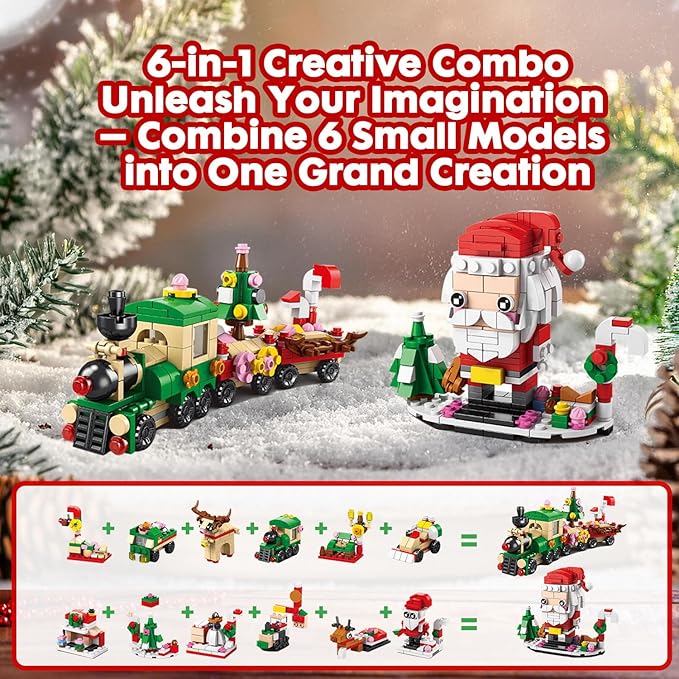 Calendar 2024 Christmas Building Blocks Set, 6 IN 1 Christmas Toys, Building Blocks Toys Holiday Countdown Calendars, Ideas Gift for for Teens Boys Girls 6-12 Year (Small Train)