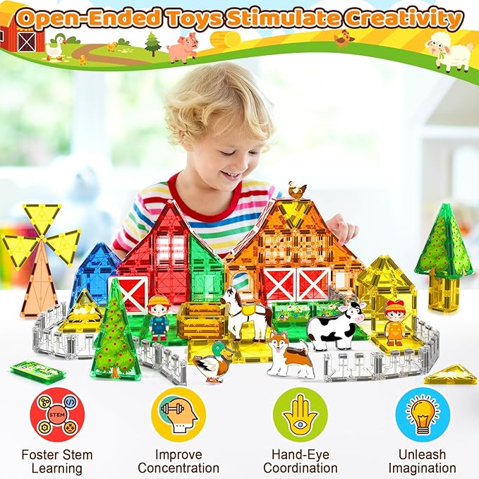 Magnetic Tiles Toys with Farm Animals for 3+ Year Old Toddler, Magnetic Blocks Building Toys for Kids Ages 3-5 5-7 Girls Boys, Classroom Must Haves