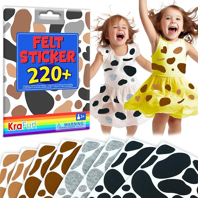 KRAFUN Felt Animal Sticker Kit for Beginner Toddlers, Kids Arts & Crafts, Pack of 220 Assorted Scrapbook Party Stickers Dog and Cats, Fun Shapes, Preschool, Children Early Learning, self Adhesive