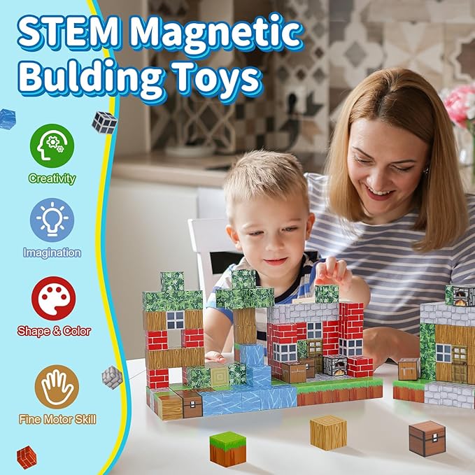 Magnetic Blocks 110PCS Toys for Boys & Girls Age 6 7 8 9 10(Village)