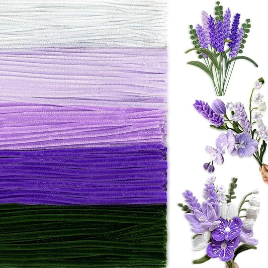 Peryiter 500 Pieces Pipe Cleaners Chenille Stems 12 Inch Craft Supplies Bulk for DIY Art and Craft Projects Creative Gift Wrapping Party Decorations(Purple Flower Color,12 Inch)
