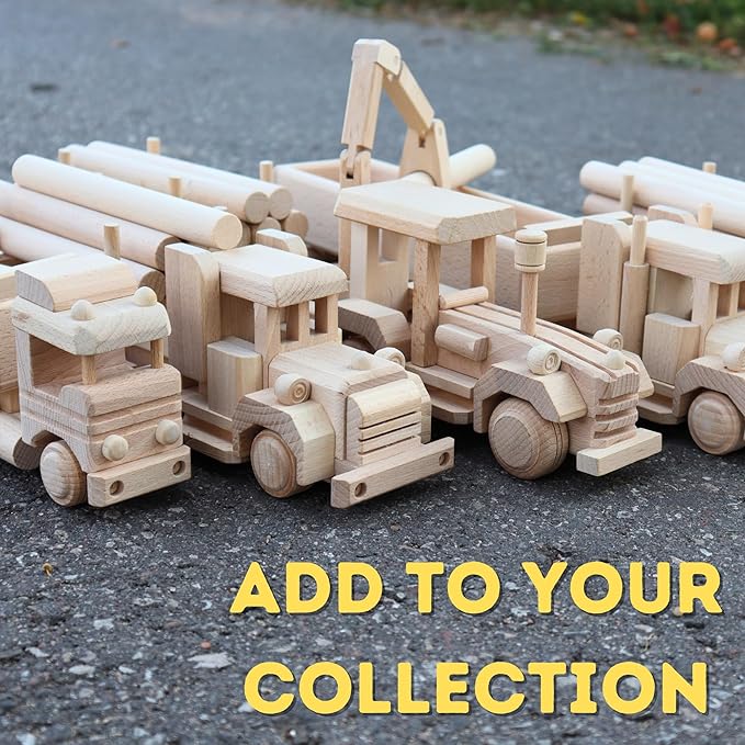 Wood DIY Car Toys - Retro Logging American Truck with Cargo - Paintable Educational Toys for Kids Ages 3+ Wooden Toys for Childrens & Adults - Paint Your own Truck