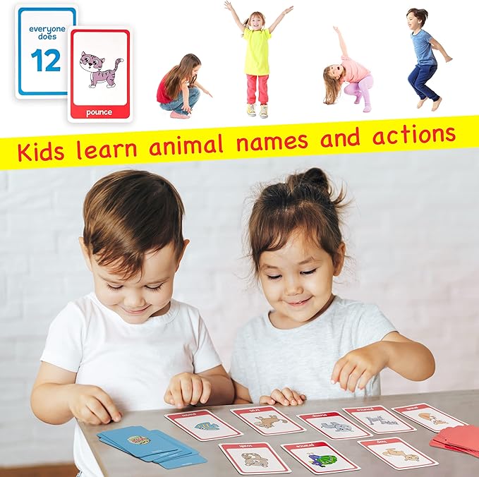 Animal Movement Cards - Active Games for Toddlers & Kids, Play Snap, Matching & Go Fish with Animal Cards, Animal Memory Matching Game Flash Cards, Recess Equipment & PE Equipment