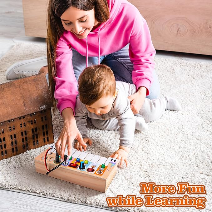 Wooden Piano Practice Board - Baby Toys - Piano Keys and Animal Calling Light Switch Sensory Toys for Babies and Toddlers of All Ages - Ideal Montessori Gift for Boys and Girls